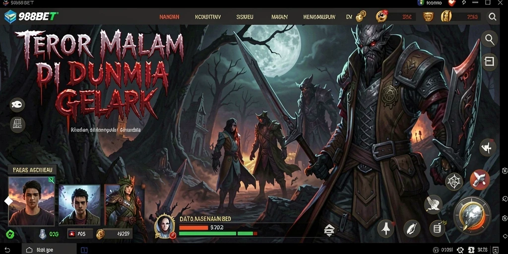 Tampilan gameplay seram dari 988BET dengan makhluk mengerikan dan suasana mencekam.