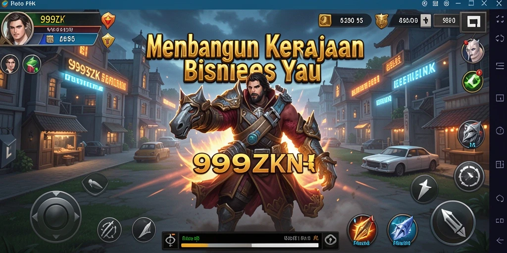 Tangkapan layar utama 999ZK menampilkan pengelolaan kerajaan bisnis yang seru.
