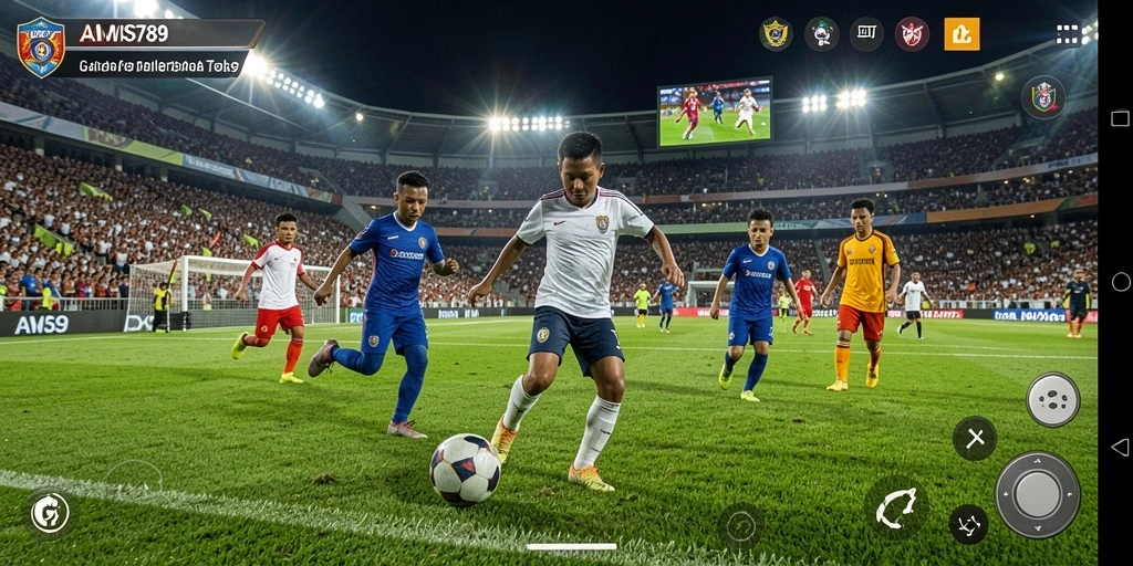 Screenshot utama AMS789 menampilkan aksi mendebarkan di lapangan sepak bola.