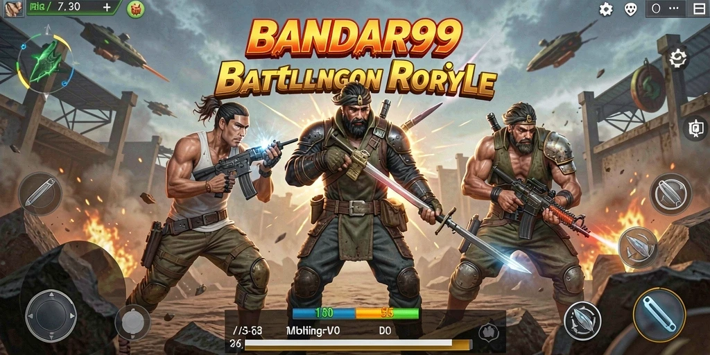 Screenshot BANDAR99 menampilkan aksi gameplay seru dalam pertarungan Battle Royale.