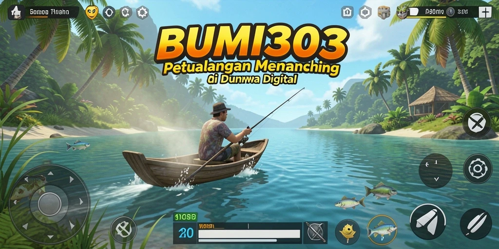 Screenshot gameplay BUMI303 yang menunjukkan aksi memancing yang seru.