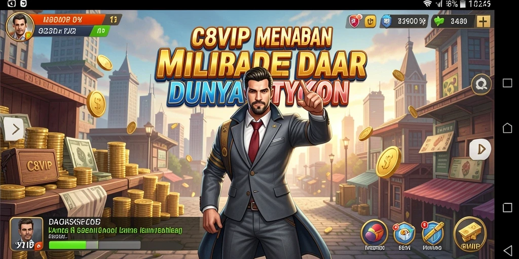 Screenshot gameplay C8VIP menampilkan berbagai bisnis yang dikelola pemain.