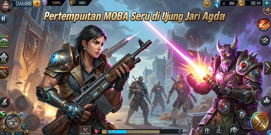 Tampilan gameplay seru dari permainan MOBA yang mendebarkan.