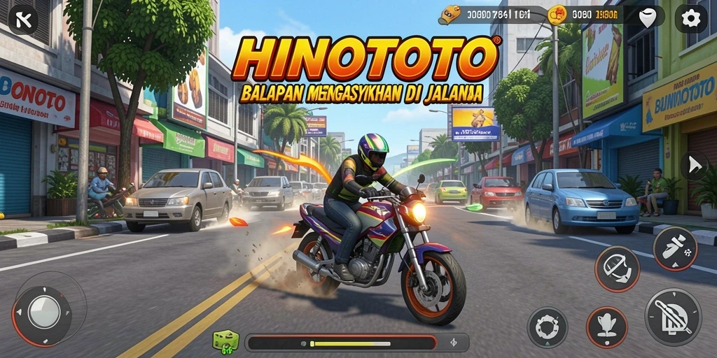 Gameplay Racing HINOTOTO yang penuh aksi dan kecepatan.