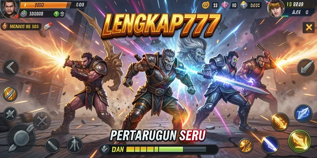 Screenshot LENGKAP777 menampilkan pertarungan aksi yang seru.