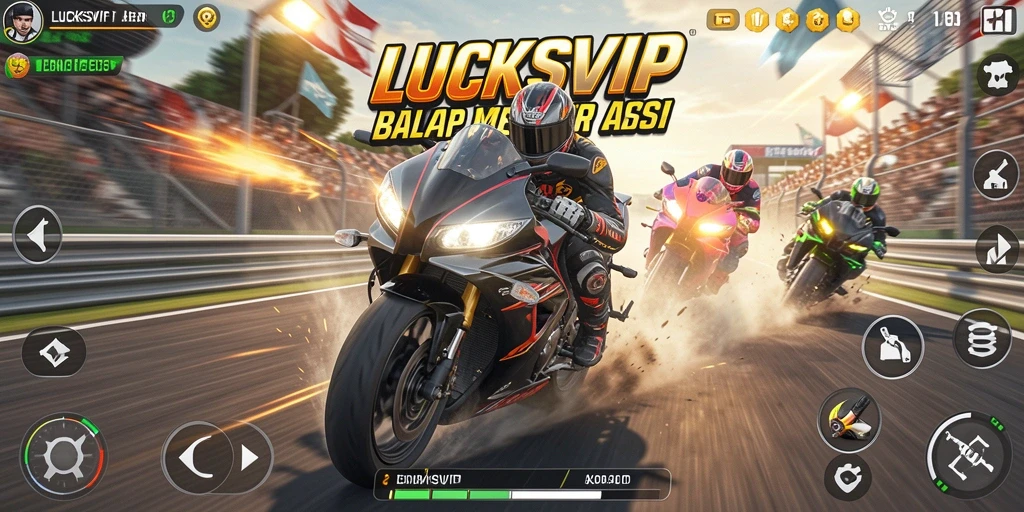Tangkapan layar gameplay LUCKSVIP dengan balapan motor yang intens.