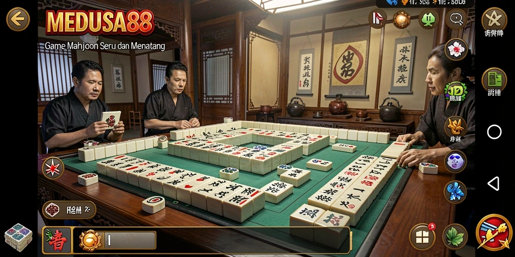 Tampilan gameplay yang menarik dari MEDUSA88 dengan desain ubin Mahjong.
