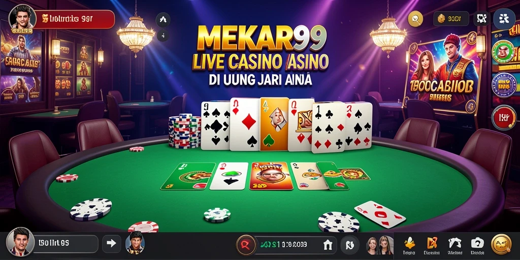 Screenshot gameplay Live Casino MEKAR99 yang menampilkan dealer dan suasana permainan.