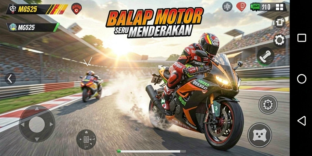 Tampilan balapan seru di MG525 dengan motor dan trek yang menantang.