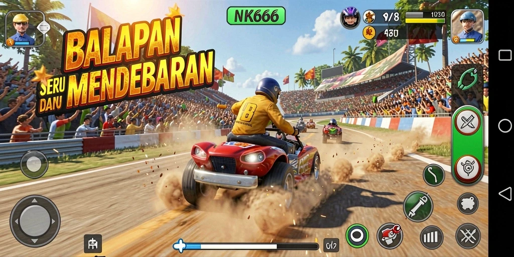 Screenshot gameplay NK666 menunjukkan aksi balap yang memukau dan mendebarkan.
