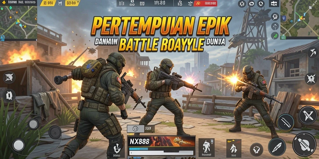Gameplay seru NX888 dalam pertarungan Battle Royale.