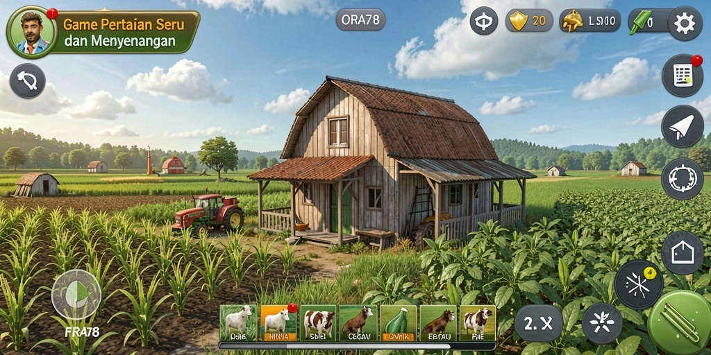 Tampilan screenshot game ORA78 dengan gameplay bertani yang seru.