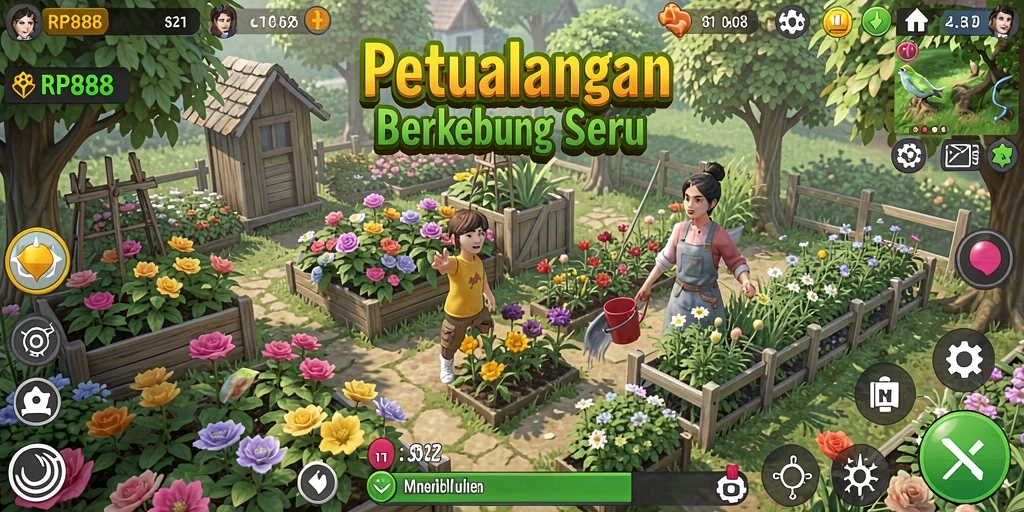 Tampilan gameplay RP888 yang menawan dengan ladang yang subur.