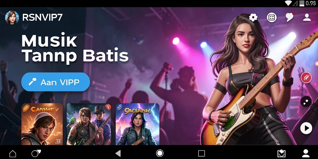 Screenshot utama RSNVIP7 menampilkan gameplay interaktif aplikasi musik.