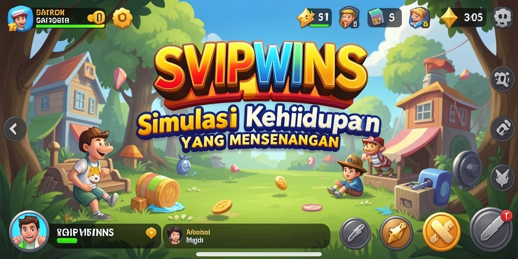 Screenshot gameplay SVIPWINS menampilkan kehidupan virtual yang dinamis.