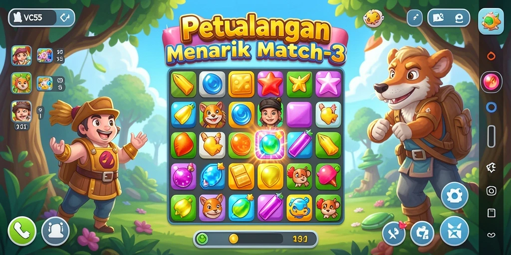 Gameplay seru dan menantang dalam VC55 Match-3.