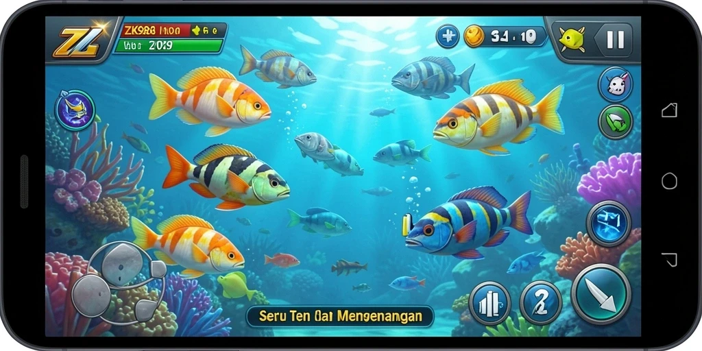 Gameplay menarik dalam ZK988 yang penuh dengan aksi menembak ikan.